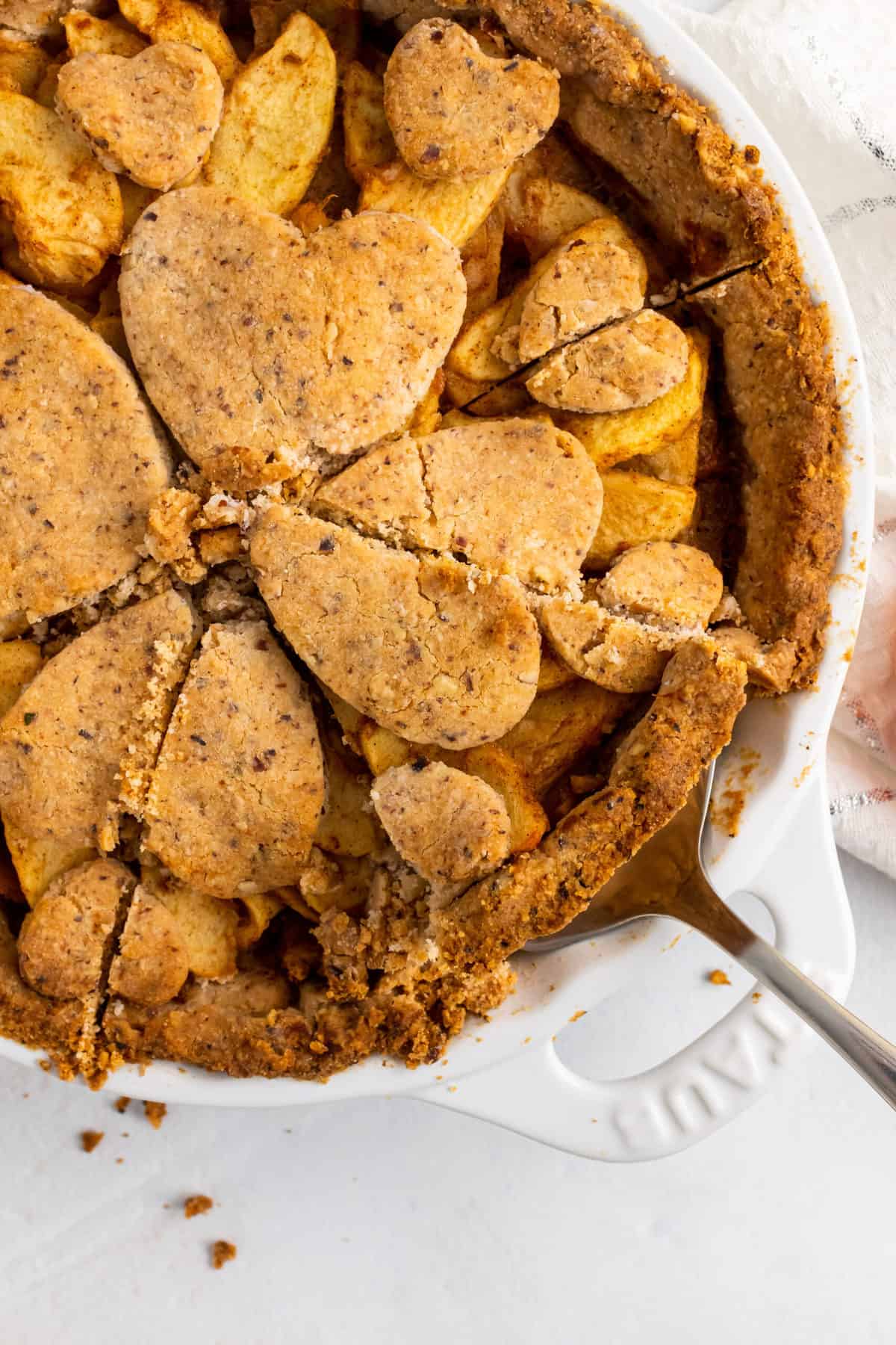 paleo apple pie freshly baked with heart shapes 