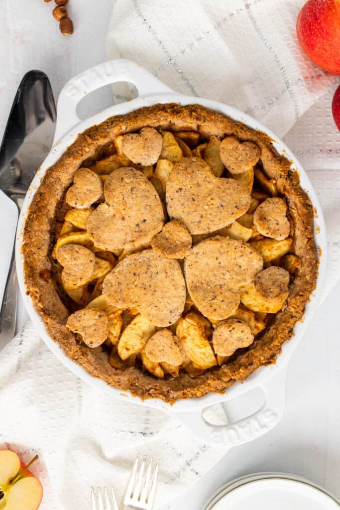 paleo apple pie with hazelnut crust. Heart shaped dough. 