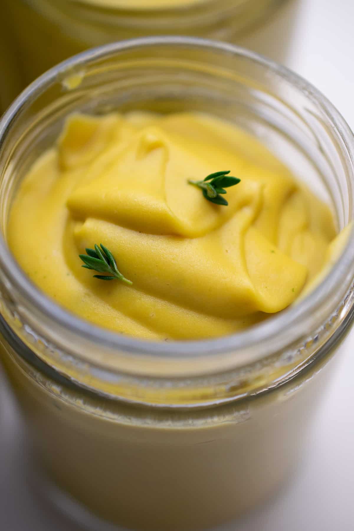 one jar of vegan butternut custard with thyme