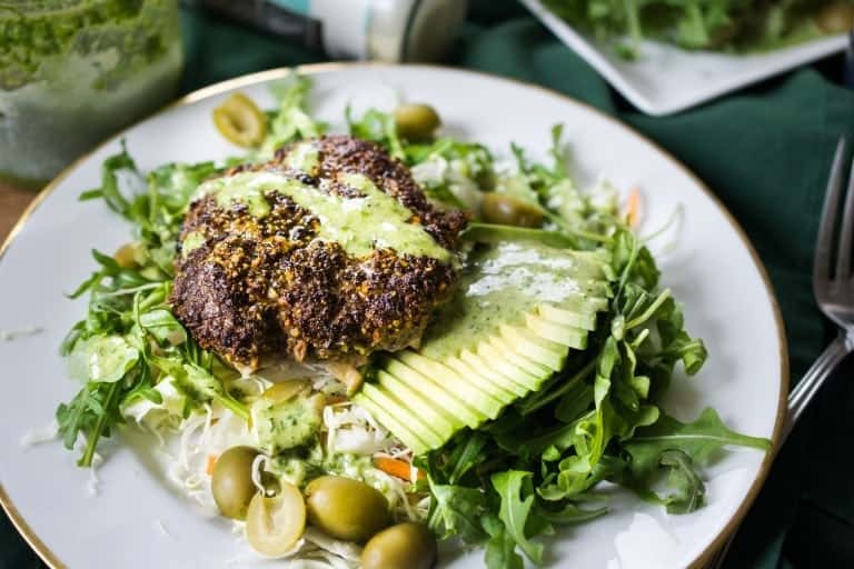 Pistachio Crusted Burger + Green Salad