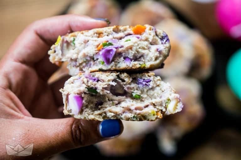 woman's hand holding confetti turkey burger