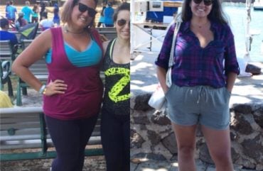side by side comparison of a woman's weight loss