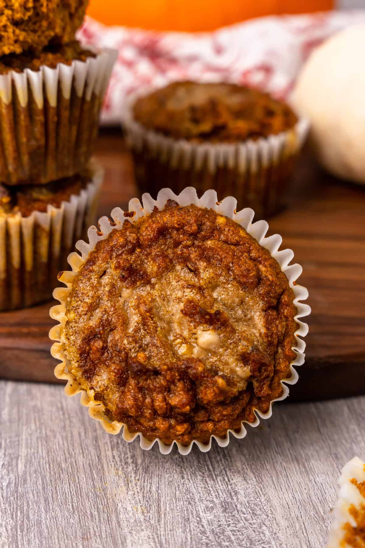 a pumpkin spice muffin with tahini swirl 