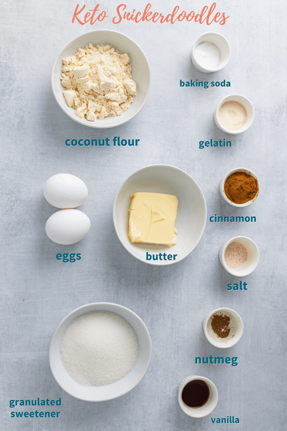 keto snickerdoodle cookies ingredients in ramekin 