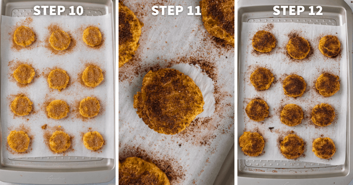 keto cinnamon cookies on a sheet pan dusted with cinnamon 