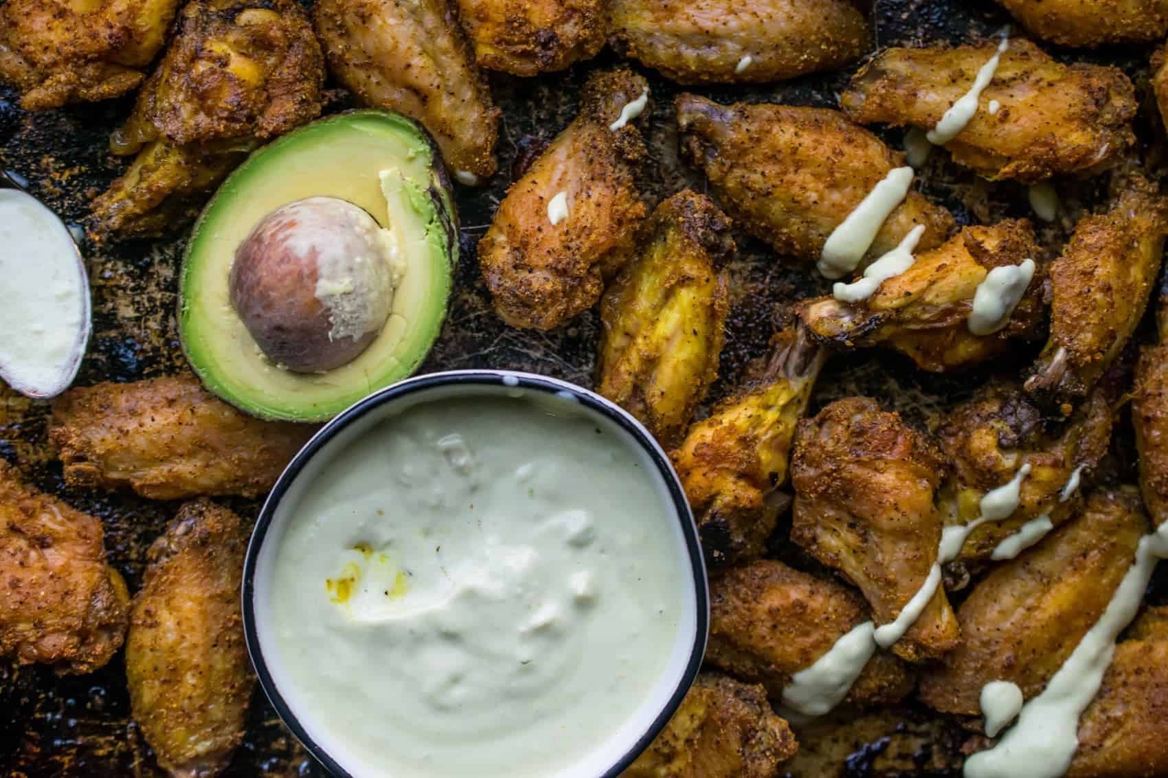 Crispy Keto Wings with Creamy Garlic Sauce (Baked, Paleo, Whole30