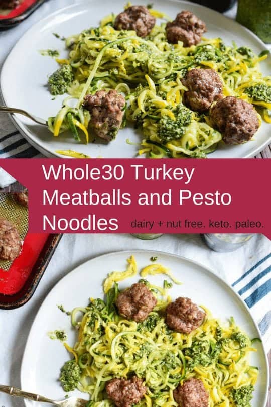 Whole30 Turkey Meatballs with Pesto Noodles (Paleo, Keto, Nut Free)