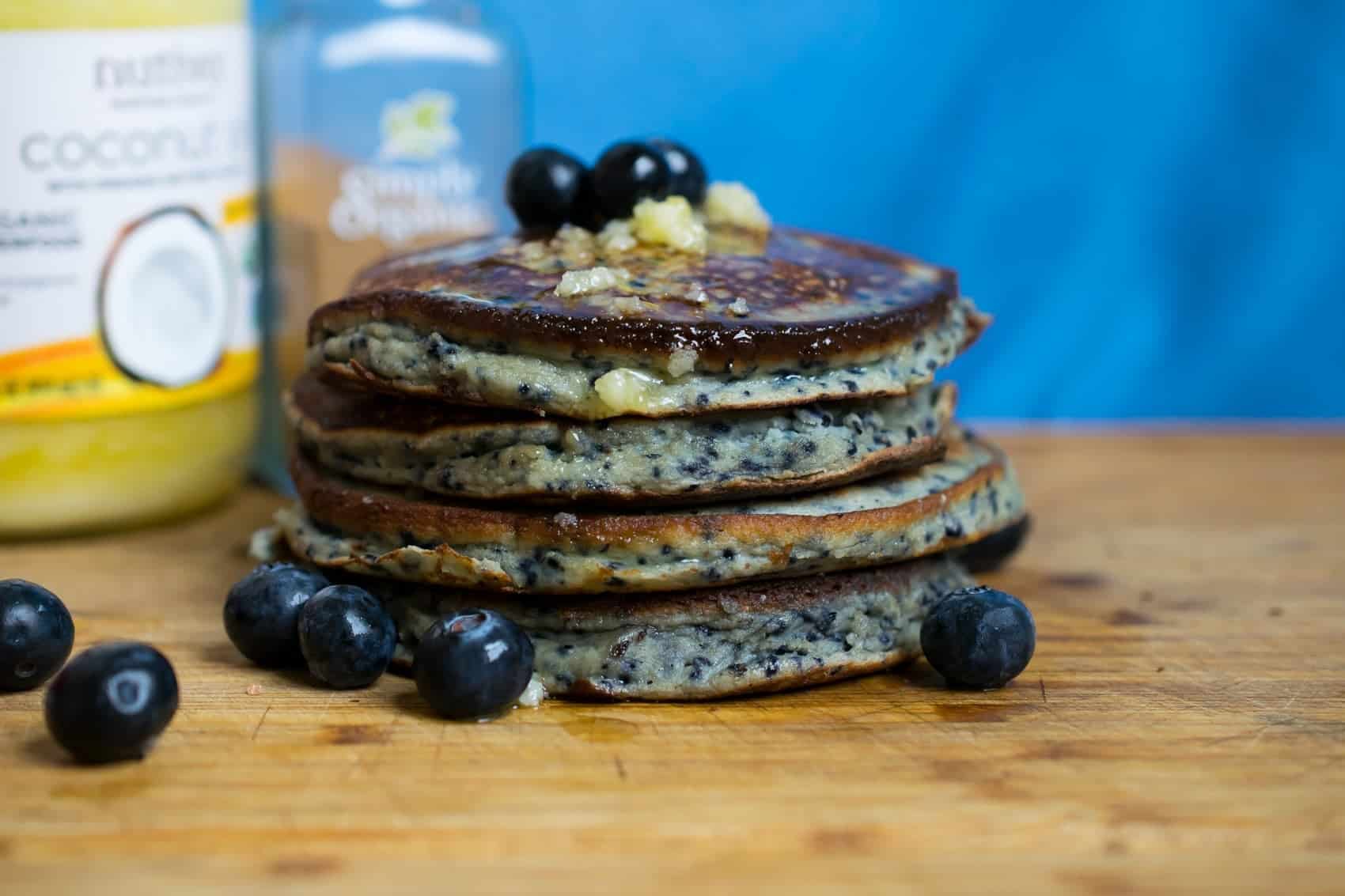 Keto Blueberry Pancakes (Dairy Free, Nut Free, Paleo, Gluten Free)