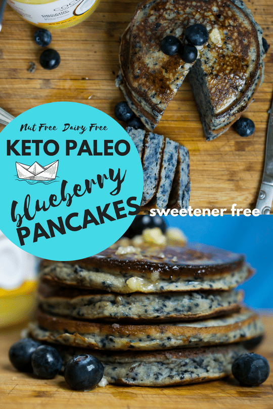 Keto Blueberry Pancakes (Dairy Free, Nut Free, Paleo, Gluten Free)