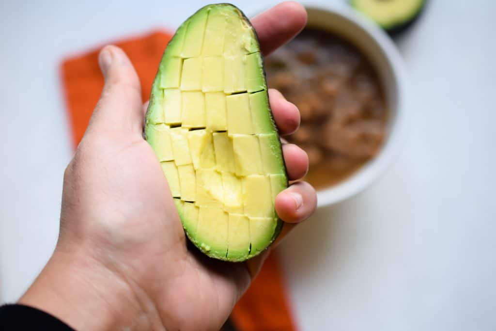 avocado on low carb meatless chili 