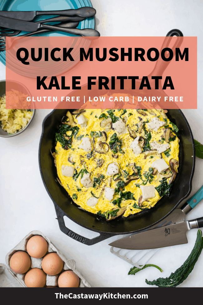Quick and Easy! This Mushroom and Kale FRITTATA is made thin so it's super simple and fast Finished off with some paleo, dairy free cheese! So perfect for brunch, lunch or meal prep!
