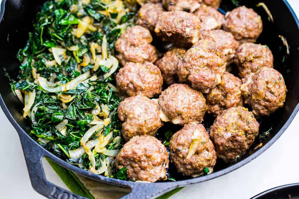 meatballs with kale and mushrooms