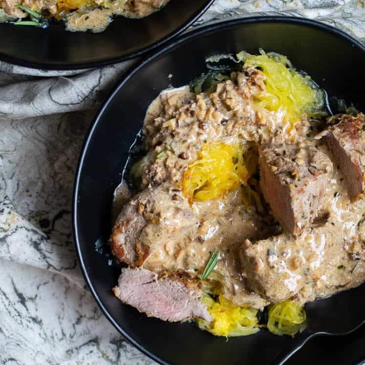 Ginger Rosemary Braised Pork Loin Medallions Over Roasted Spaghetti Squash | The Castaway Kitchen