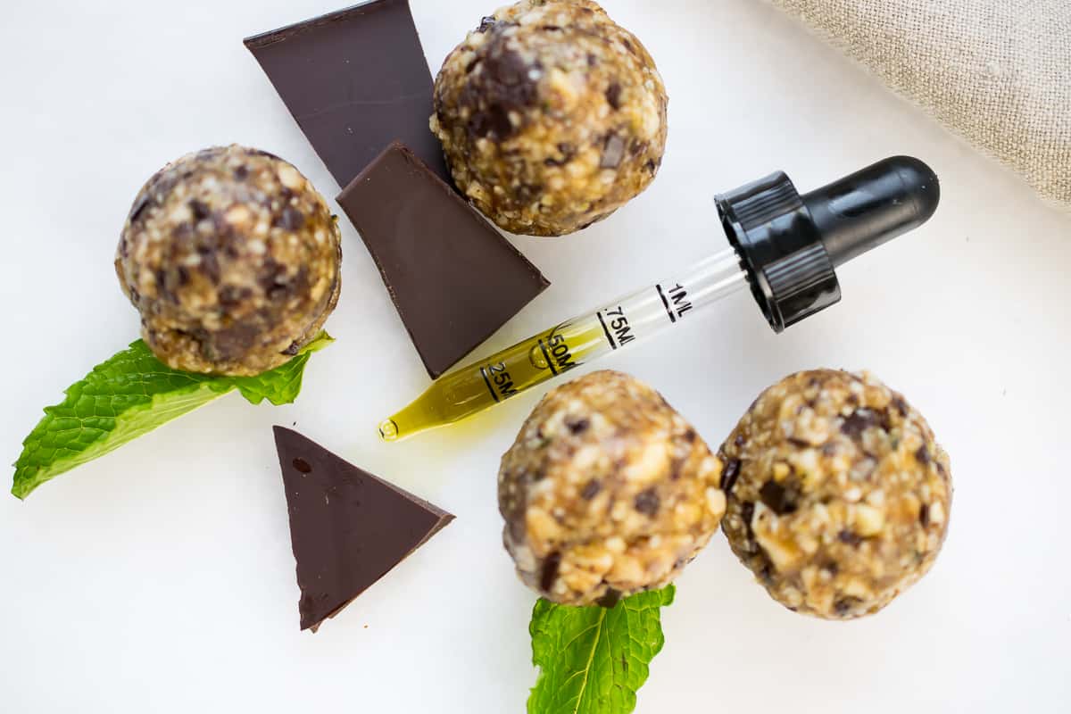 Raw Mint Chip Hemp Balls made with chocolate and full spectrum CBD oil from Jasper Organics