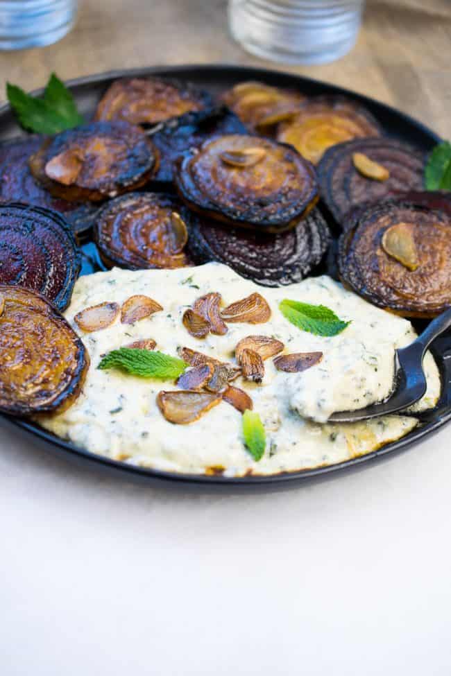 Pan Fried Beets with Creamy Mint Sauce (DairyFree, 30 Minute Meal)