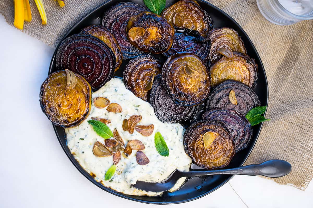 Pan Fried Beets with Creamy Mint Sauce (DairyFree, 30 Minute Meal)