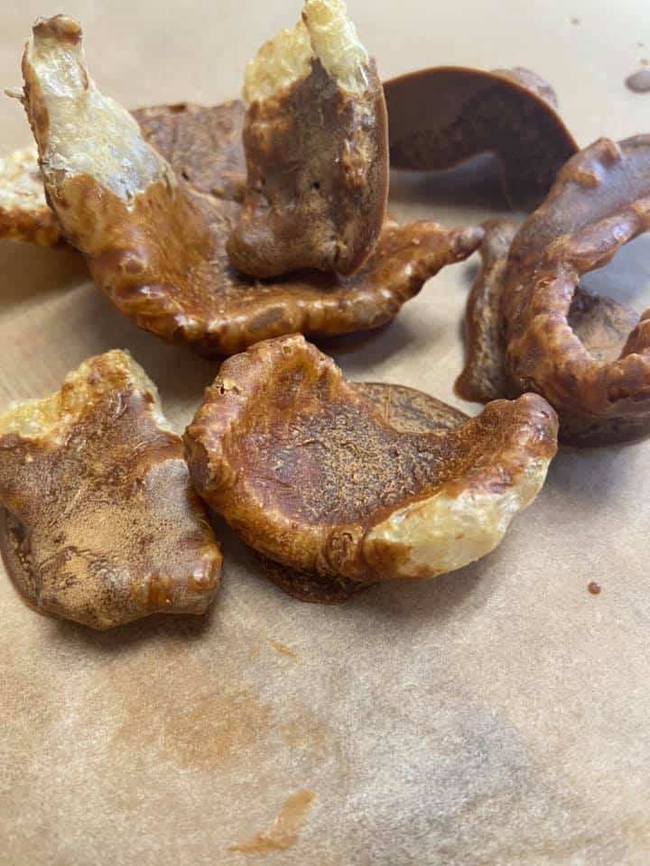 carob dipped pork rinds 