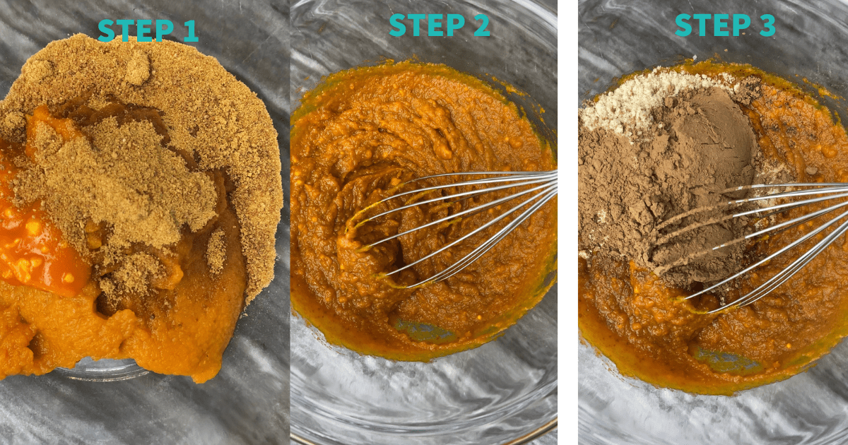 aip glazed brownies steps 1-3
process shots of mixing various ingredients 