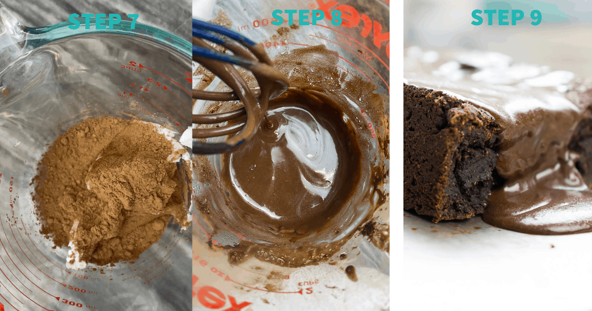 aip vegan brownies  step 7 - 9, process shots for making glaze 
