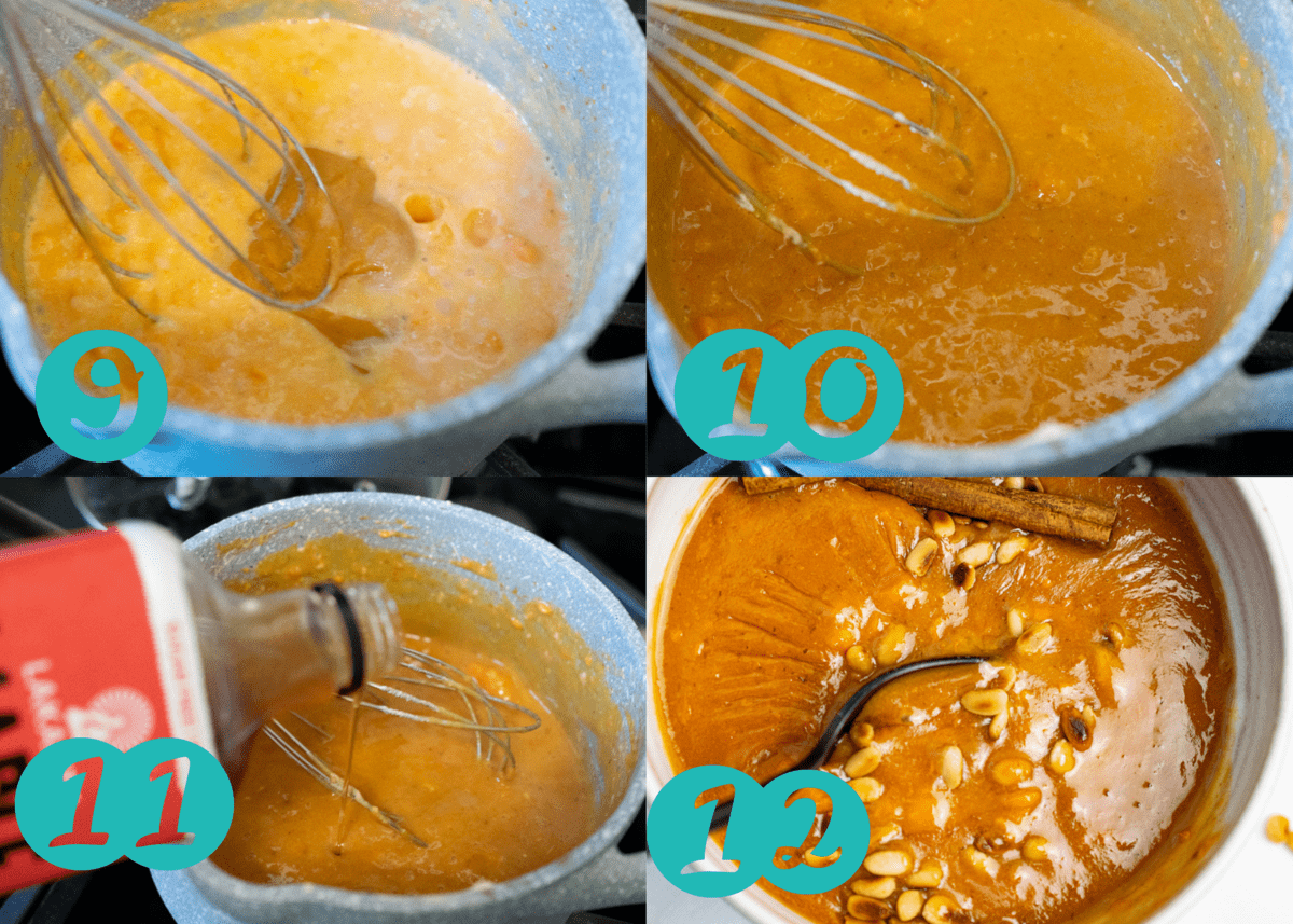 step by step sweet potato porridge, whisking in a sauce pot 