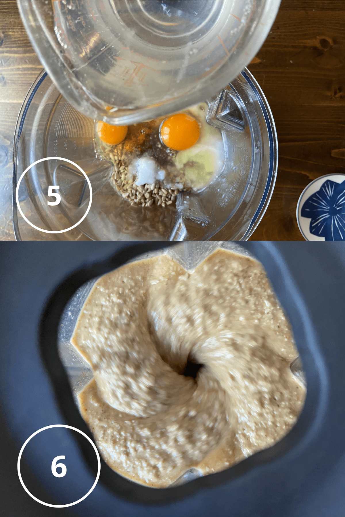 blending blueberry batter in a vitamix