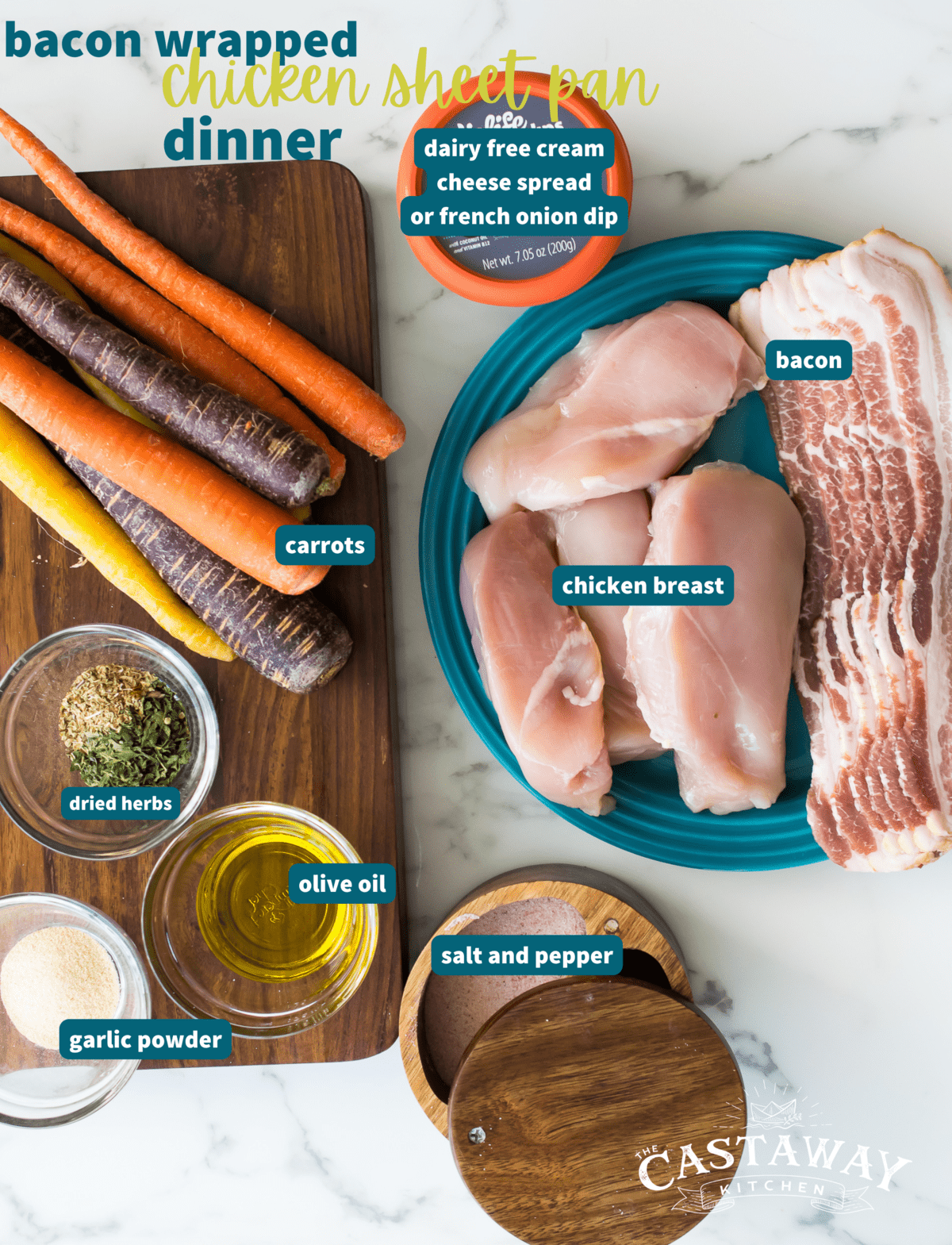 bacon wrapped chicken sheet pan dinner ingredients