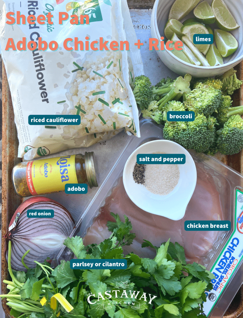 ingredients for chicken adobo and cauliflower rice