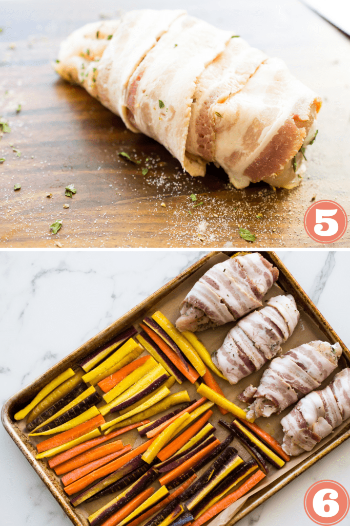 step by step bacon wrapped chicken sheet pan dinner