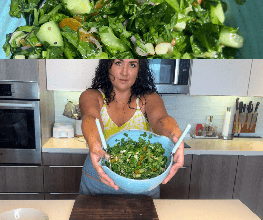 Chopped Spinach + Herb Salad with Turkish Apricots