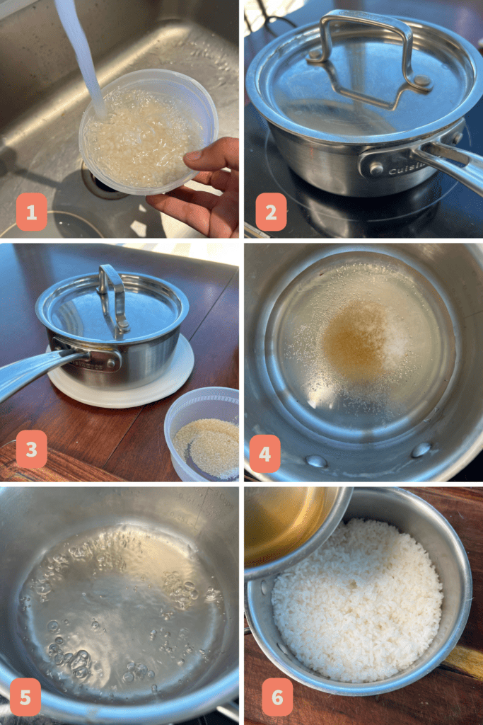 first 6 steps of making crispy salmon skin roll in a bowl