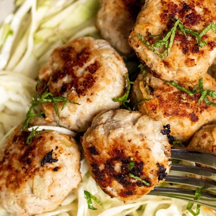 Gluten-free Apple Pork Meatballs and Apple Cabbage Slaw