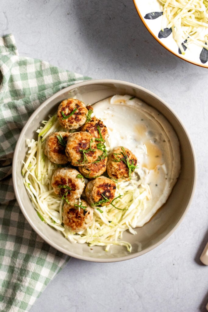 Gluten-free Apple Pork Meatballs and Apple Cabbage Slaw